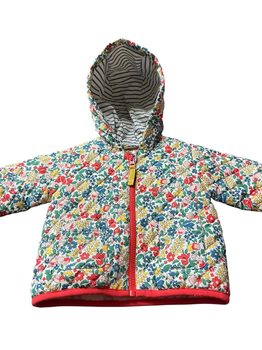 Baby Boden Floral Multi-Color Fleece-Lined Quilted Hooded Coat